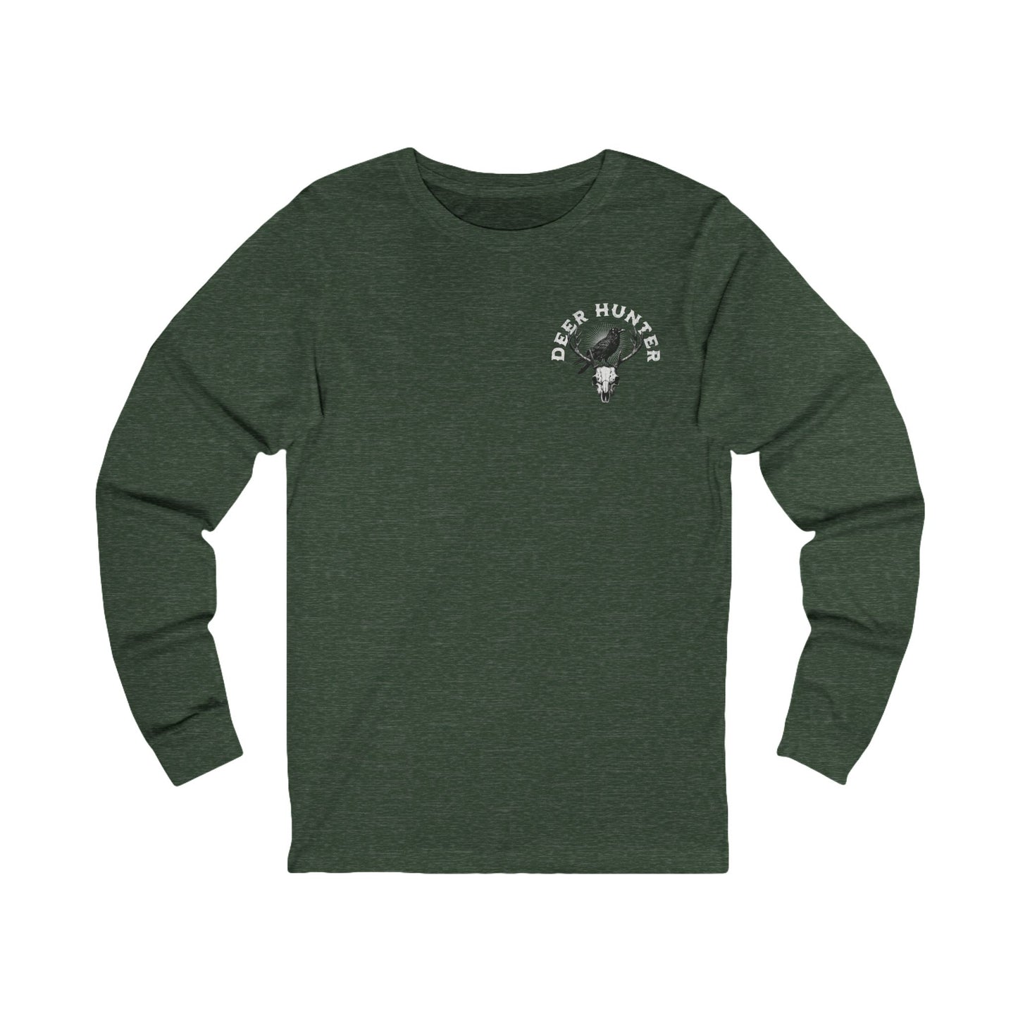 Deer Hunting Long Sleeve T-Shirt Hunting Shirt for Men Skull & Crow Graphic Tee Outdoor Apparel Rustic Wildlife Shirt Gift for Hunters