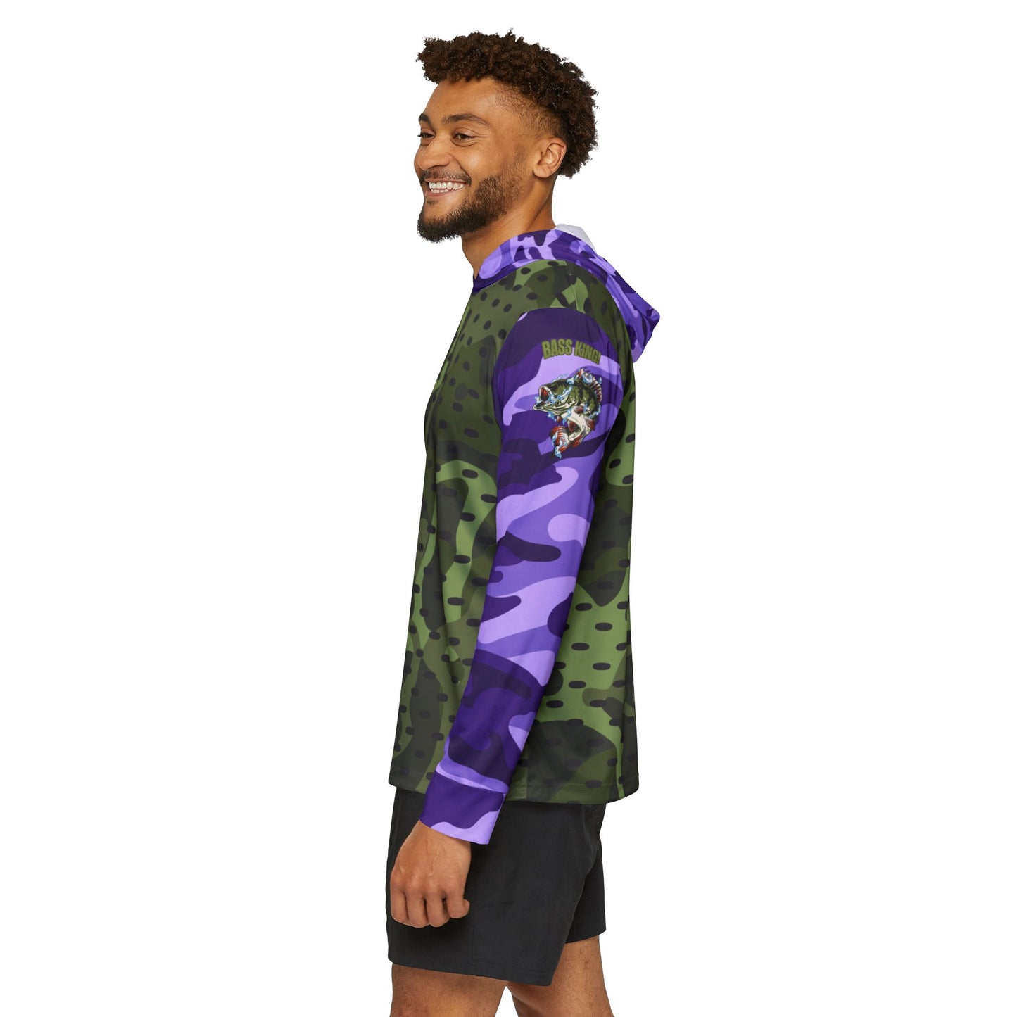 Bass King Swamp Green and Purple Sun Hoodie and Neck Gaiter Bundle